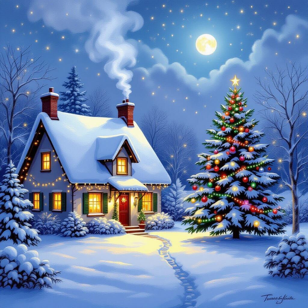 Cozy Christmas Cottage with Twinkling Lights