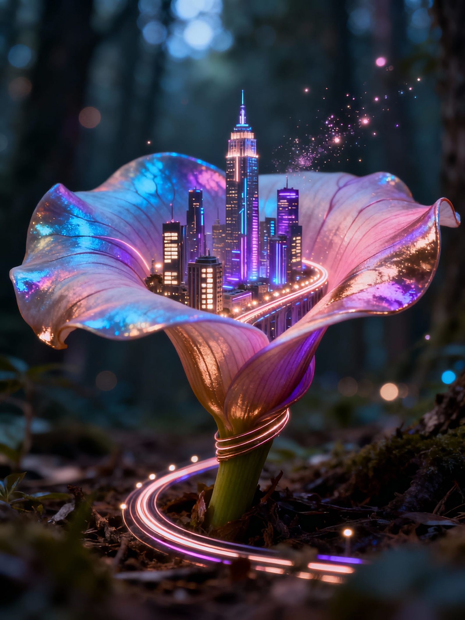 Tiny Blossom City Skyline Macro Photo