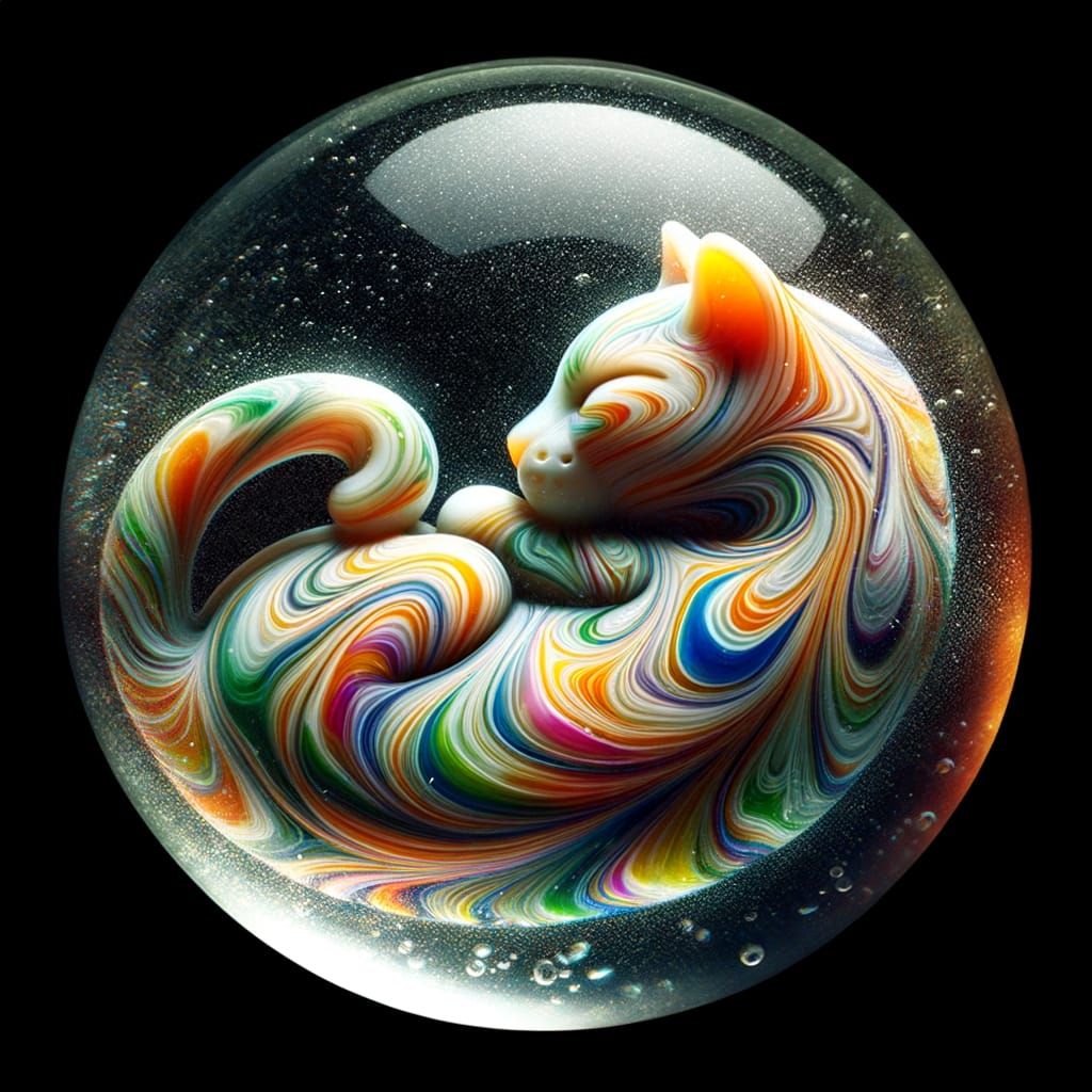 Translucent Marble with Sleeping Cat Formation