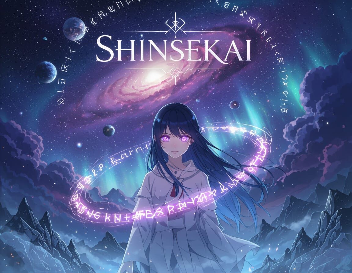 Shinsekai Title Banner: Dark Fantasy Space Anime Art