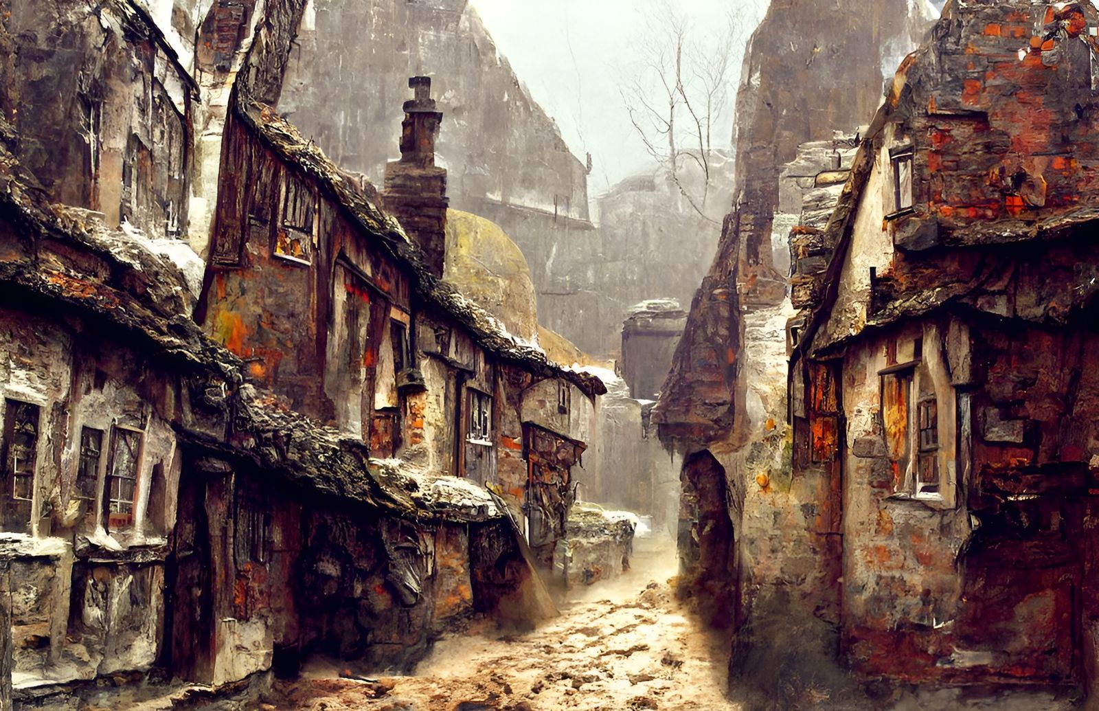 Menacing Medieval Street Scene Painting in Yorkshire