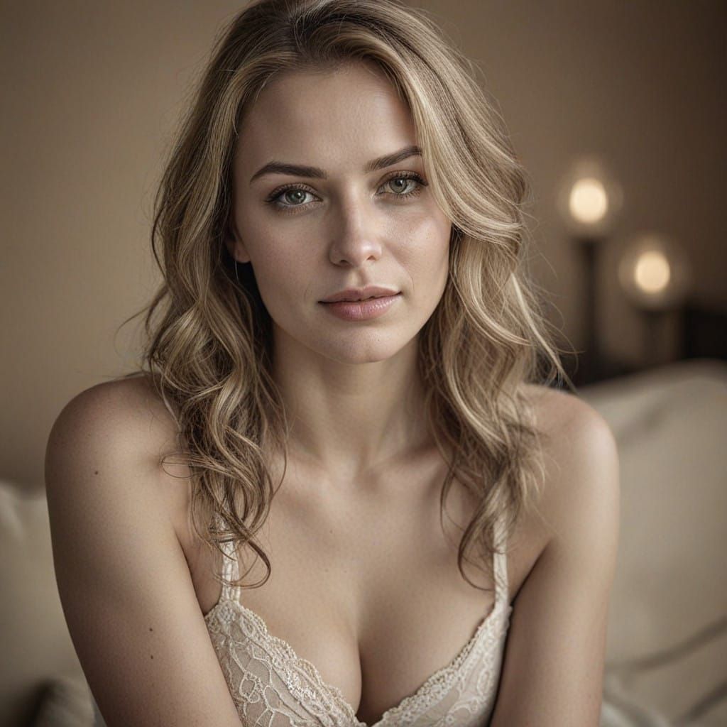 Realistic Portrait of a Slavic Woman with Blonde Hair and Gr...