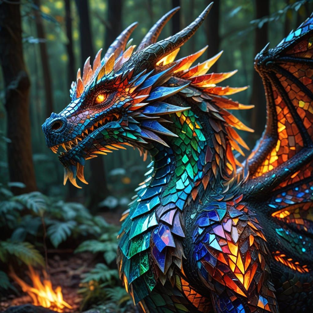 Byzantine Dragon Mosaic in Iridescent Glass