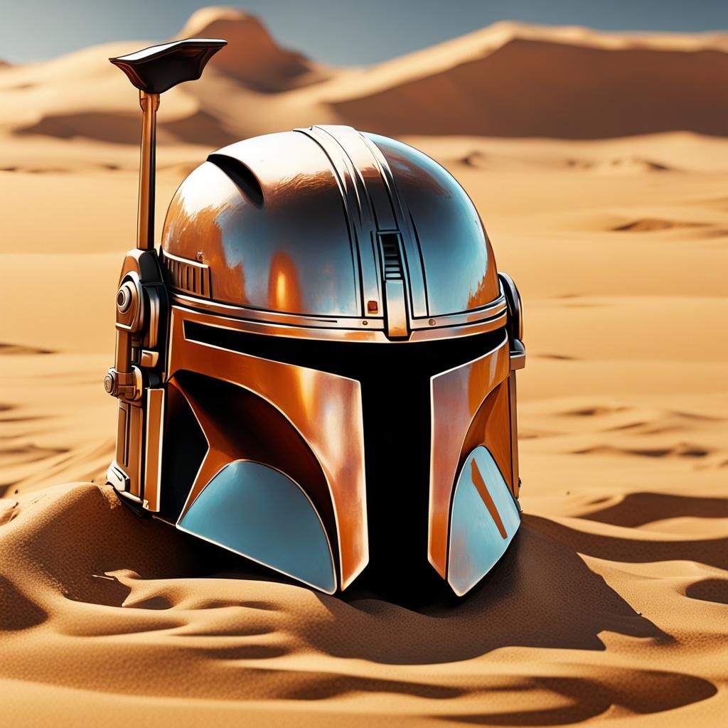 Mandalorian Helmet on Tatooine Sand: Abstract Art