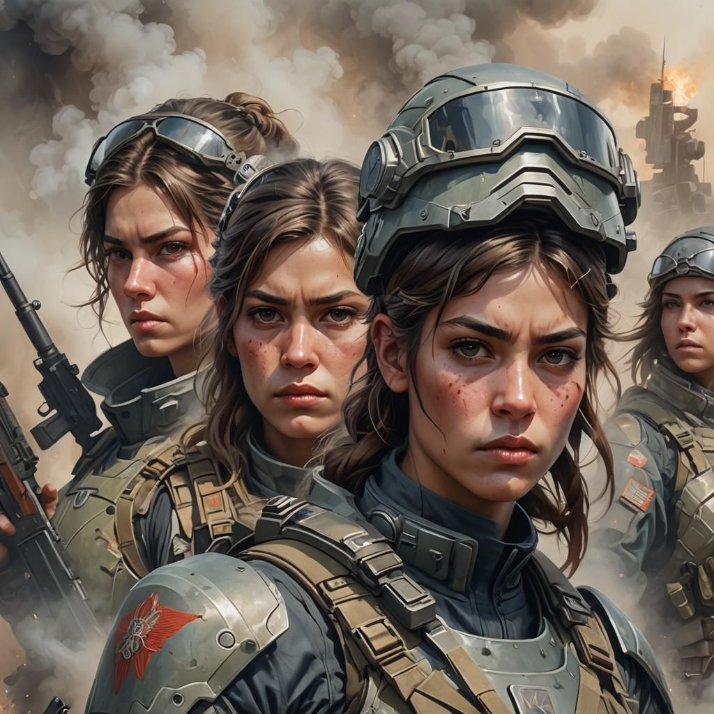 Determined Women in Combat: Hyper-Realistic Digital Art