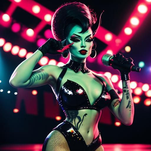 Alien Burlesque Dancer in Lowbrow Painting Style