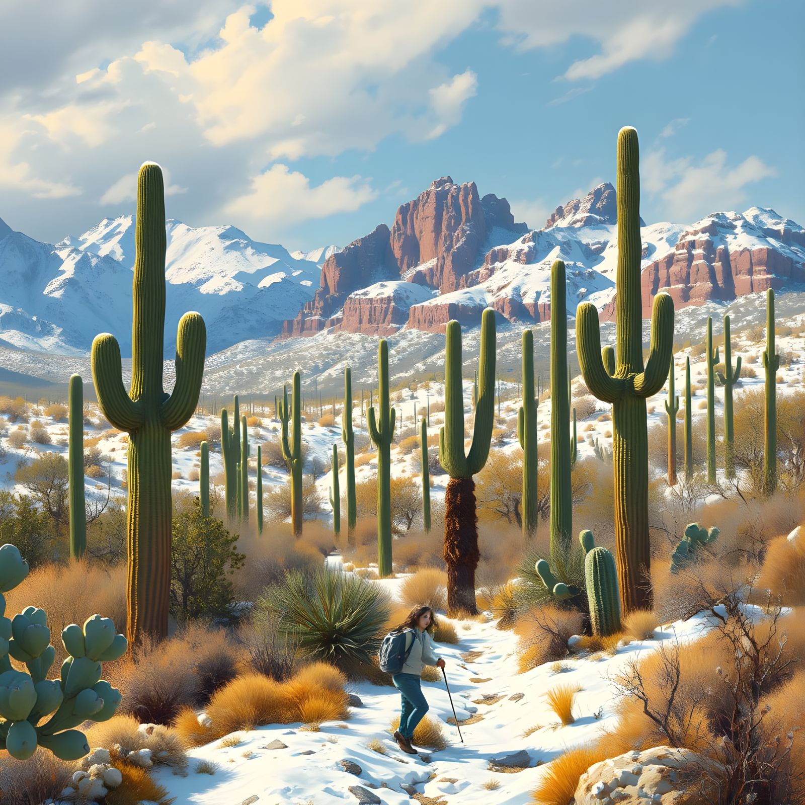Saguaro National Park Snowy Hike, Painterly Style