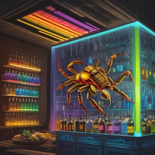 Rainbow Scorpion in Jar with Rainbow Potions, Anime Style