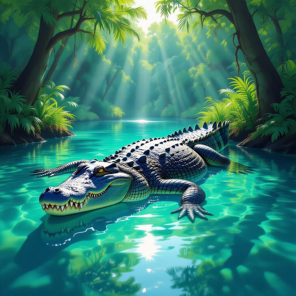 Saltwater Crocodile in Spring Water: Hyper-Realistic Renderi...