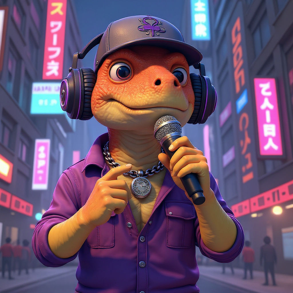T-Rex in Synthwave City as 3D Anime Art