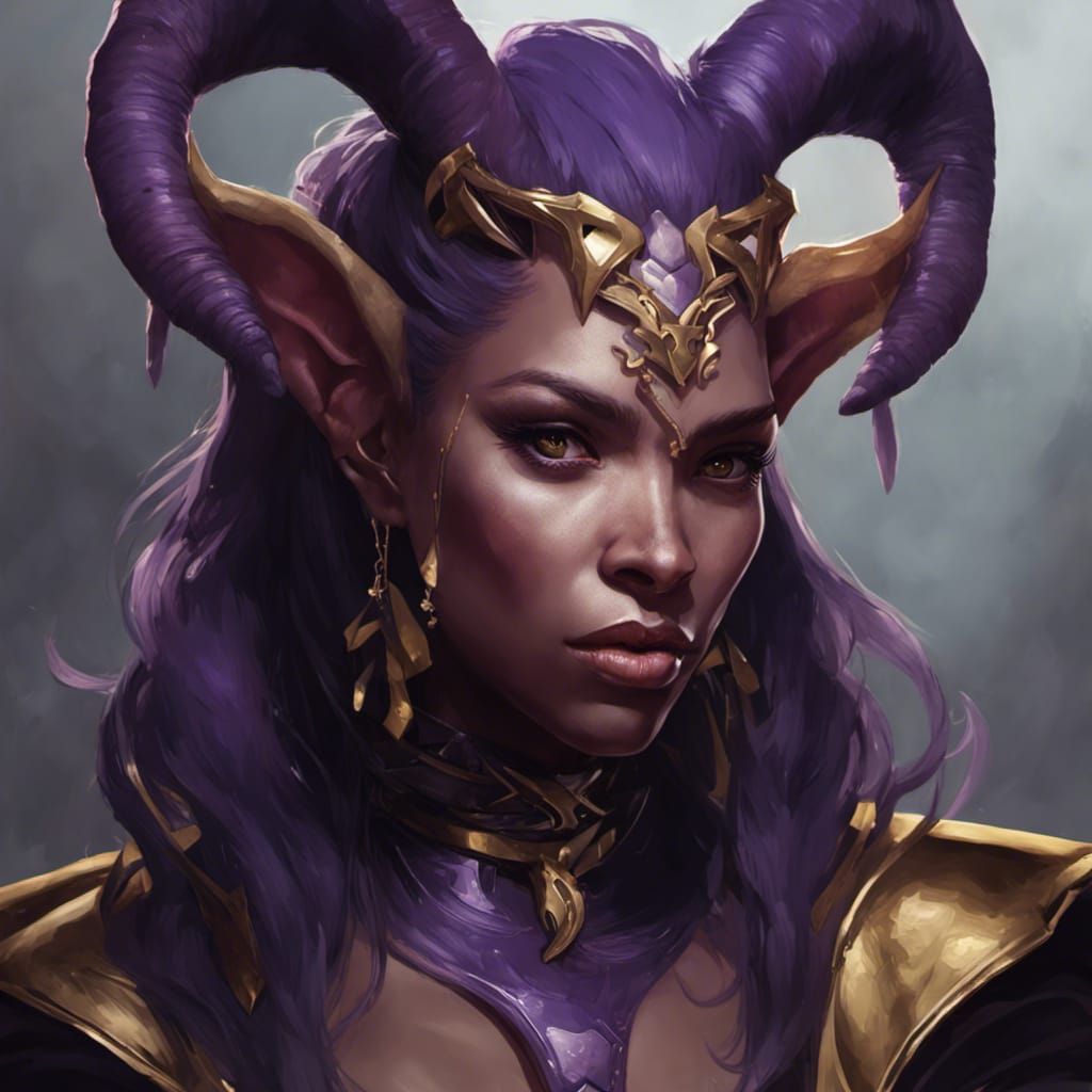 Purple Tiefling with Gold Accents in Dark Fantasy Art