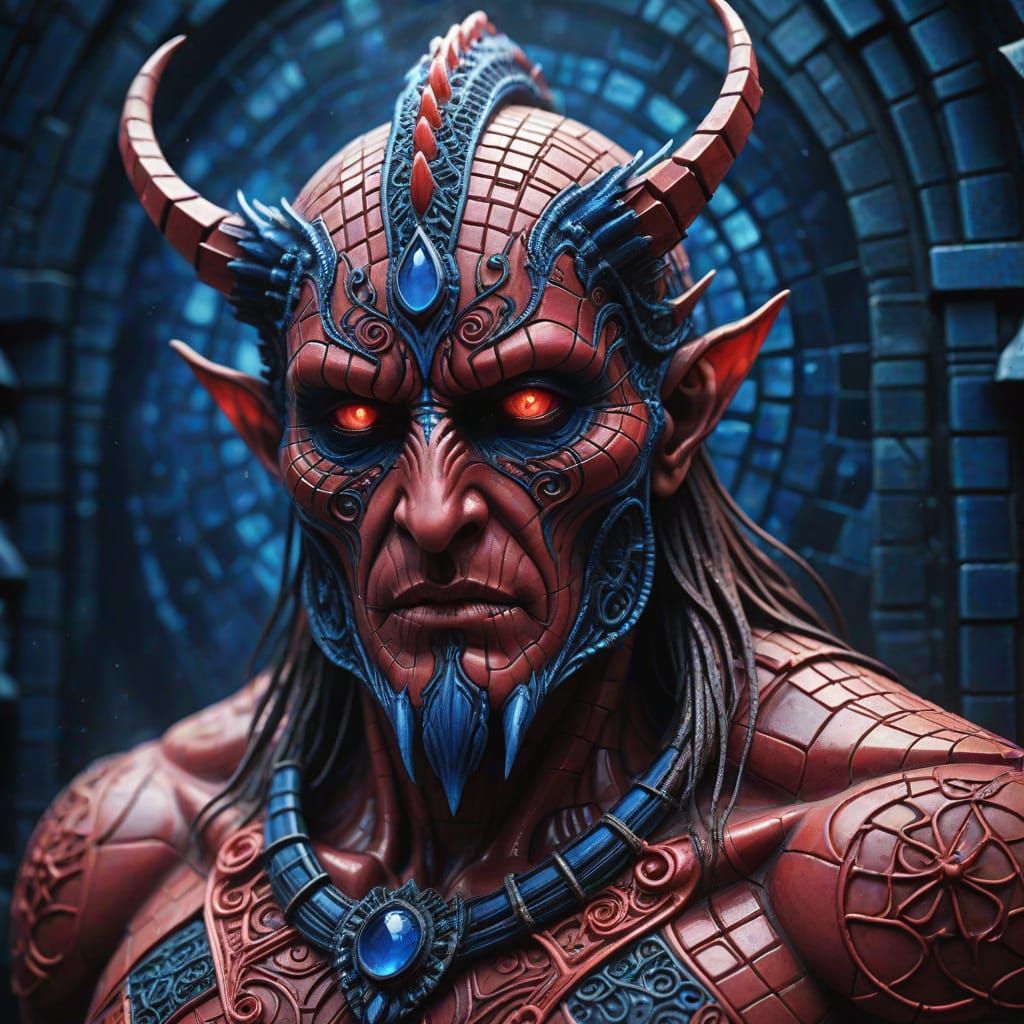 Dark Fantasy Kallikantzaros Emerging from Mosaic Portal