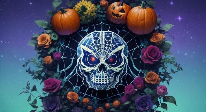 Holographic Roses, Spiders, and Pumpkins in Astral Style
