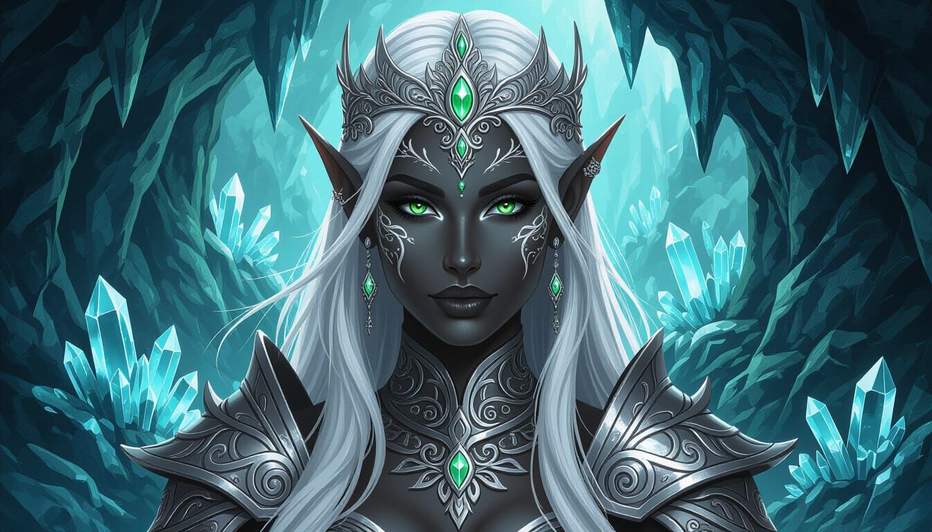 Dark Elf Woman in Ornate Armor, Gothic Art