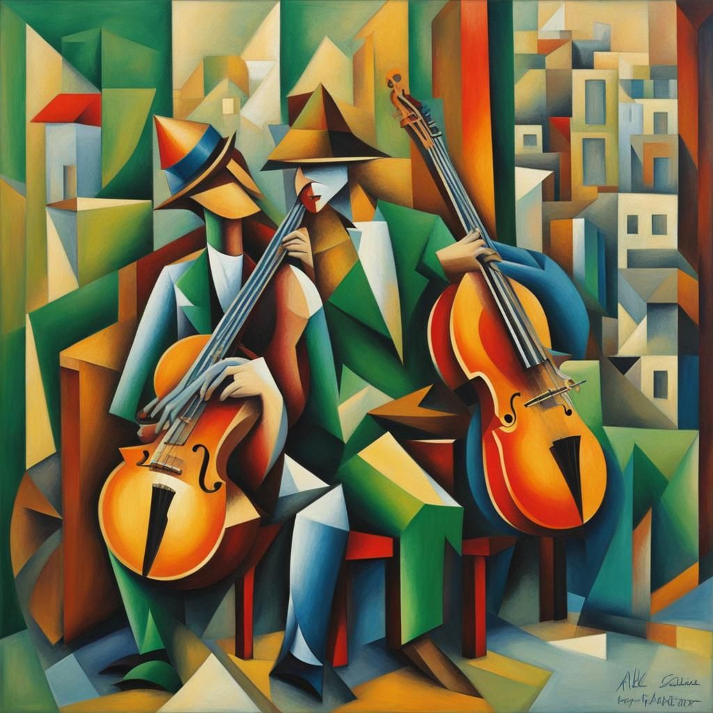 Band on City Corner in Expressionist Impasto Style