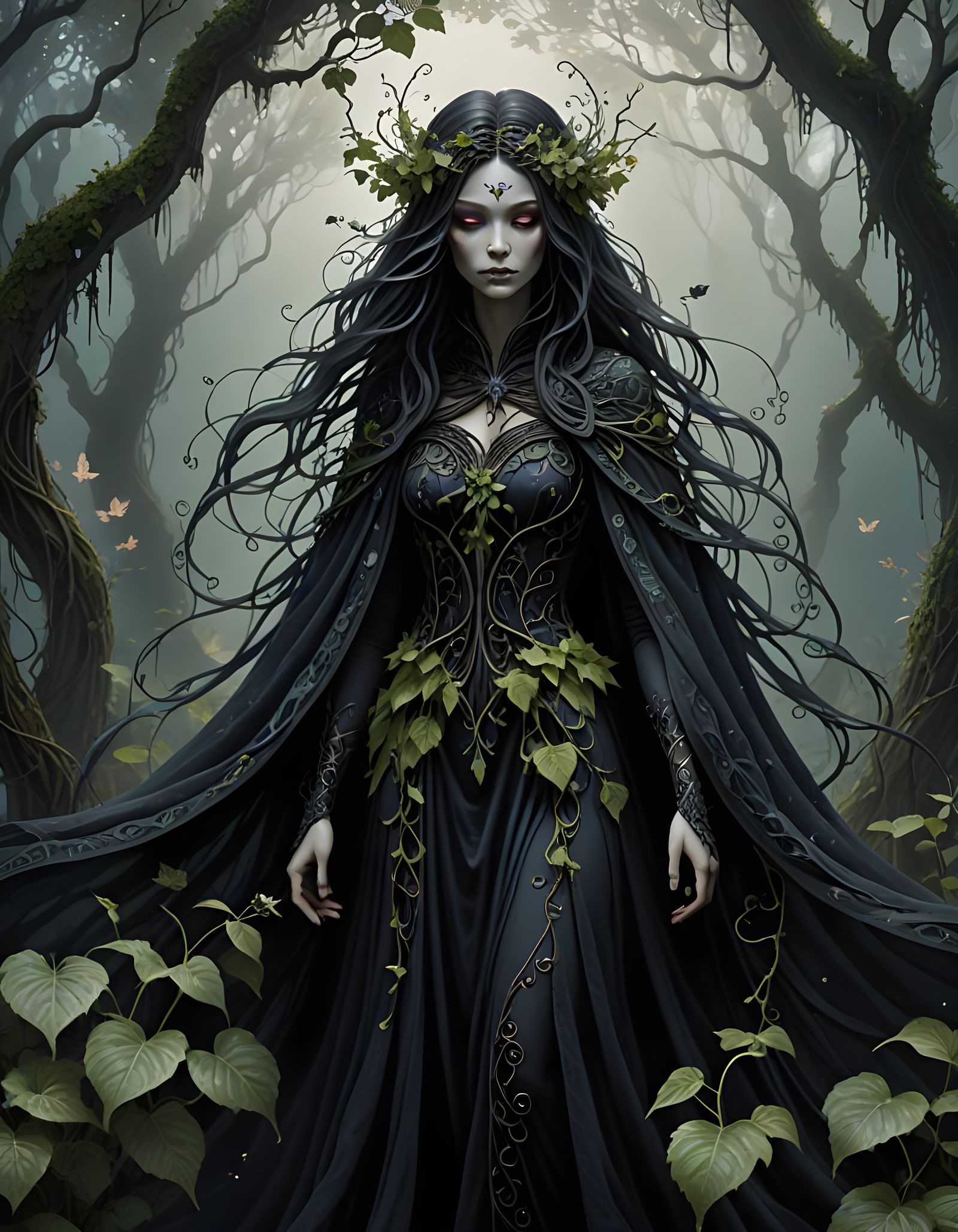 Dark Fairy Spirit in Ethereal Flora, Inspired by Greg Rutkow...