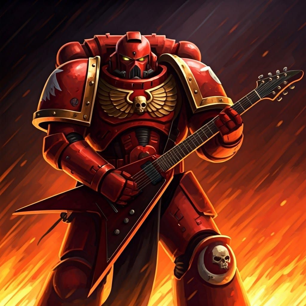 Blood Angel Space Marine Shreds a Guitar Solo