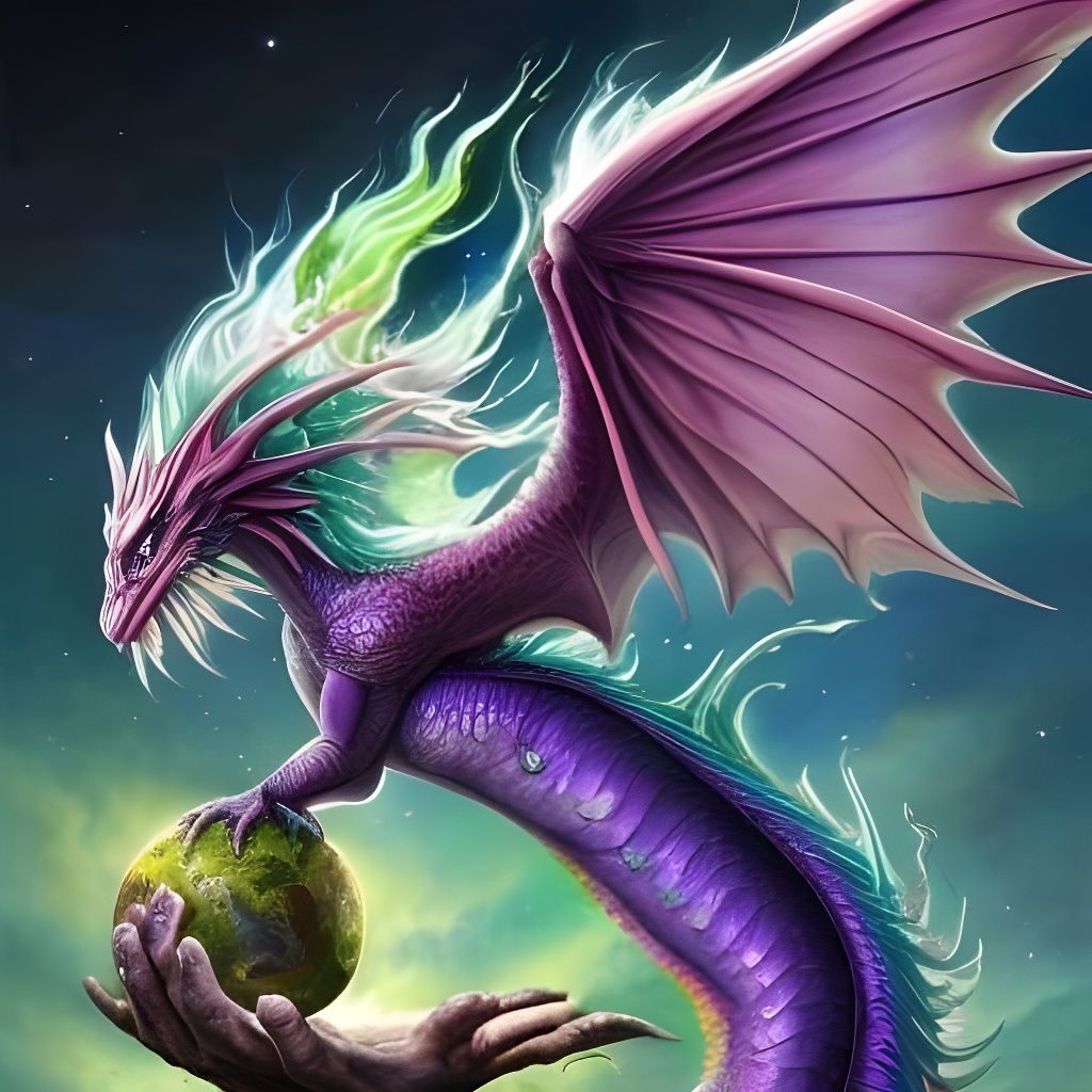 Cosmic Dragon Guardian of Earth in Gouache Acrylic