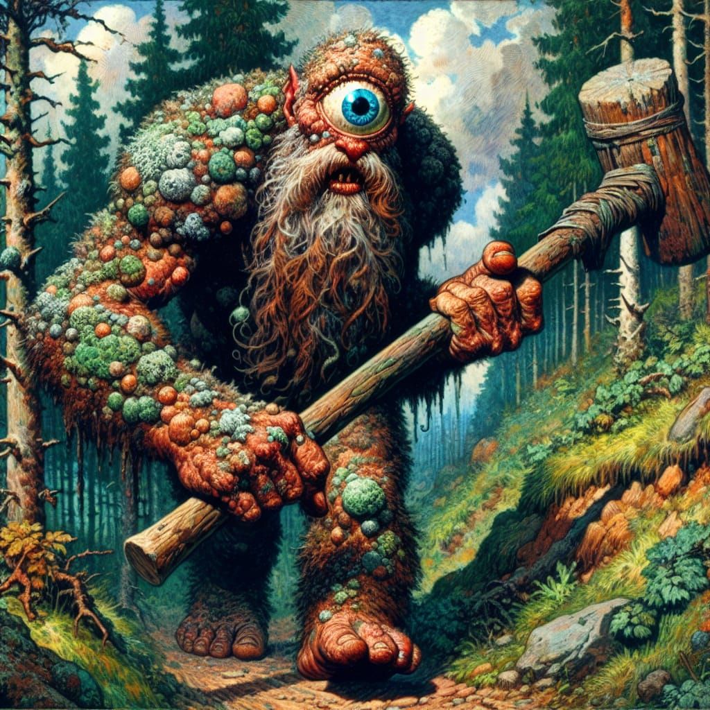 Fantasy Cyclops in Lush Forest