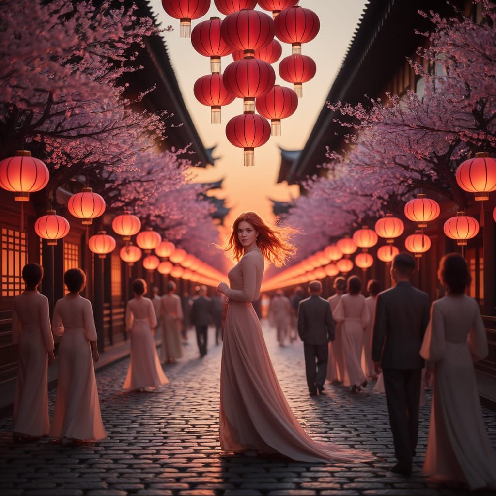 Vibrant Street Festival Bathed in Lantern Light