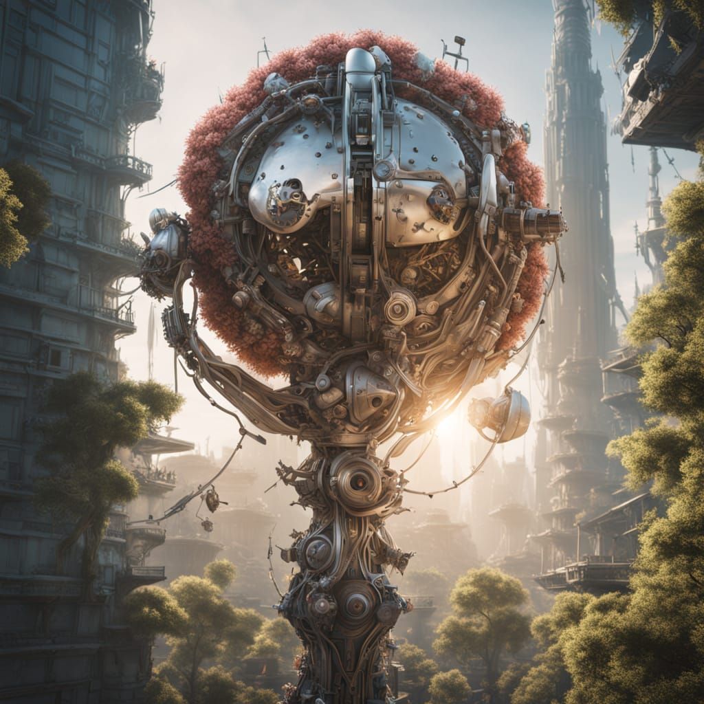 Mechanical Flowers Bloom Under Edison Bulb Sun With Robot Sq...