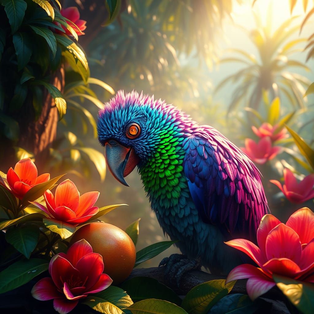 Exotic Dodo in Tropical Paradise, Iridescent Feathers, Lush ...