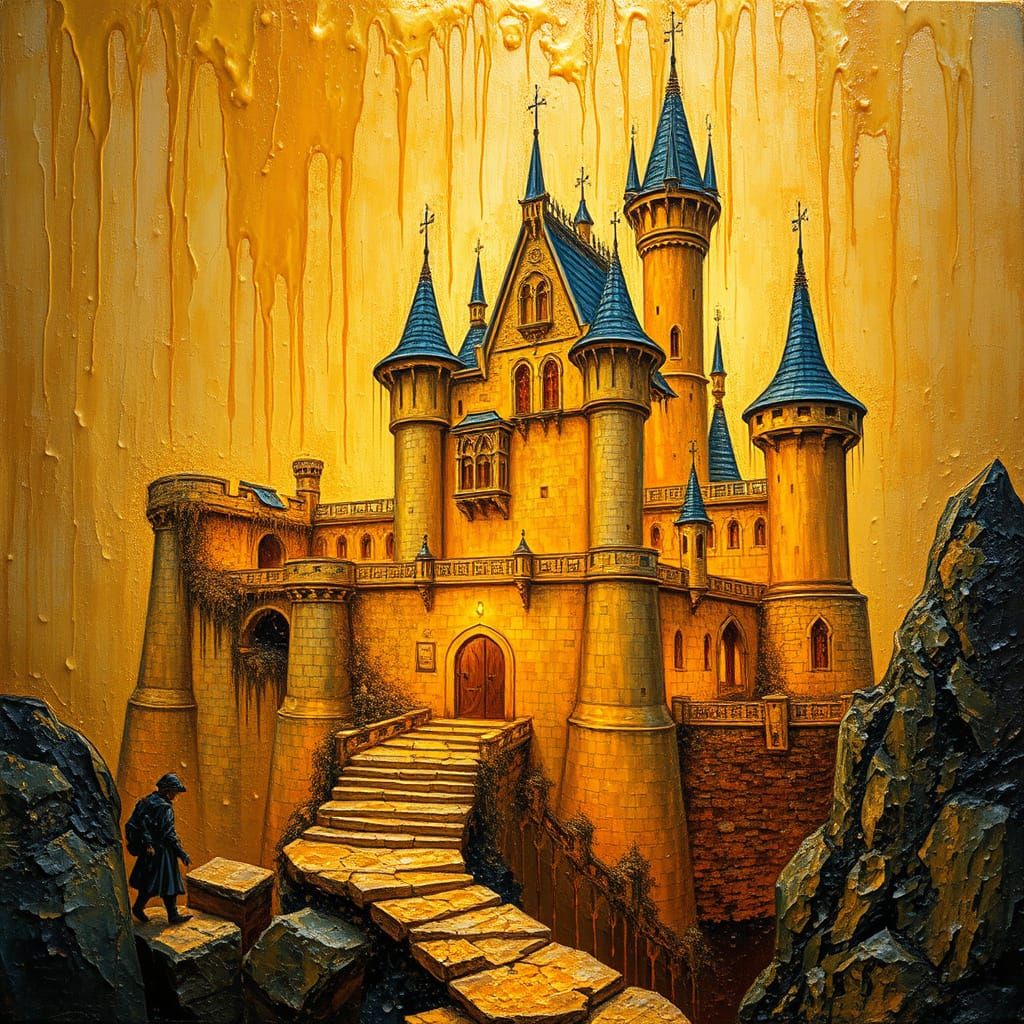 Transparent Honey Castle in Impasto Style