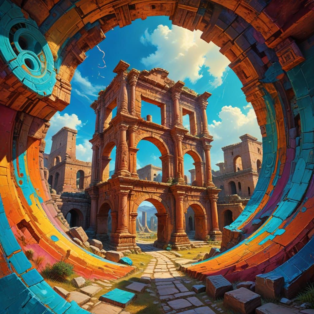 Surreal Ancient Ruins in Upside-Down World