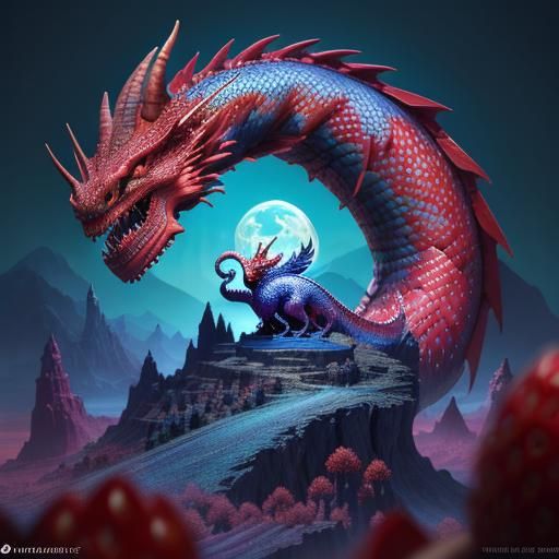 Dragon and Strawberry in Anime Style