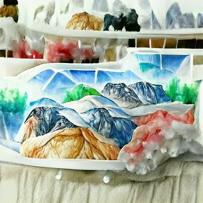 Snowy Mountain Range Watercolor Painting