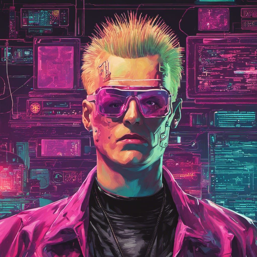 Cyberpunk Hacker Villain in Digital World