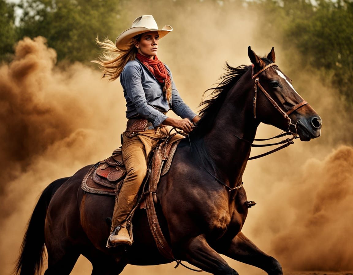 Rodeo Cowgirl Portrait in Dramatic Lighting