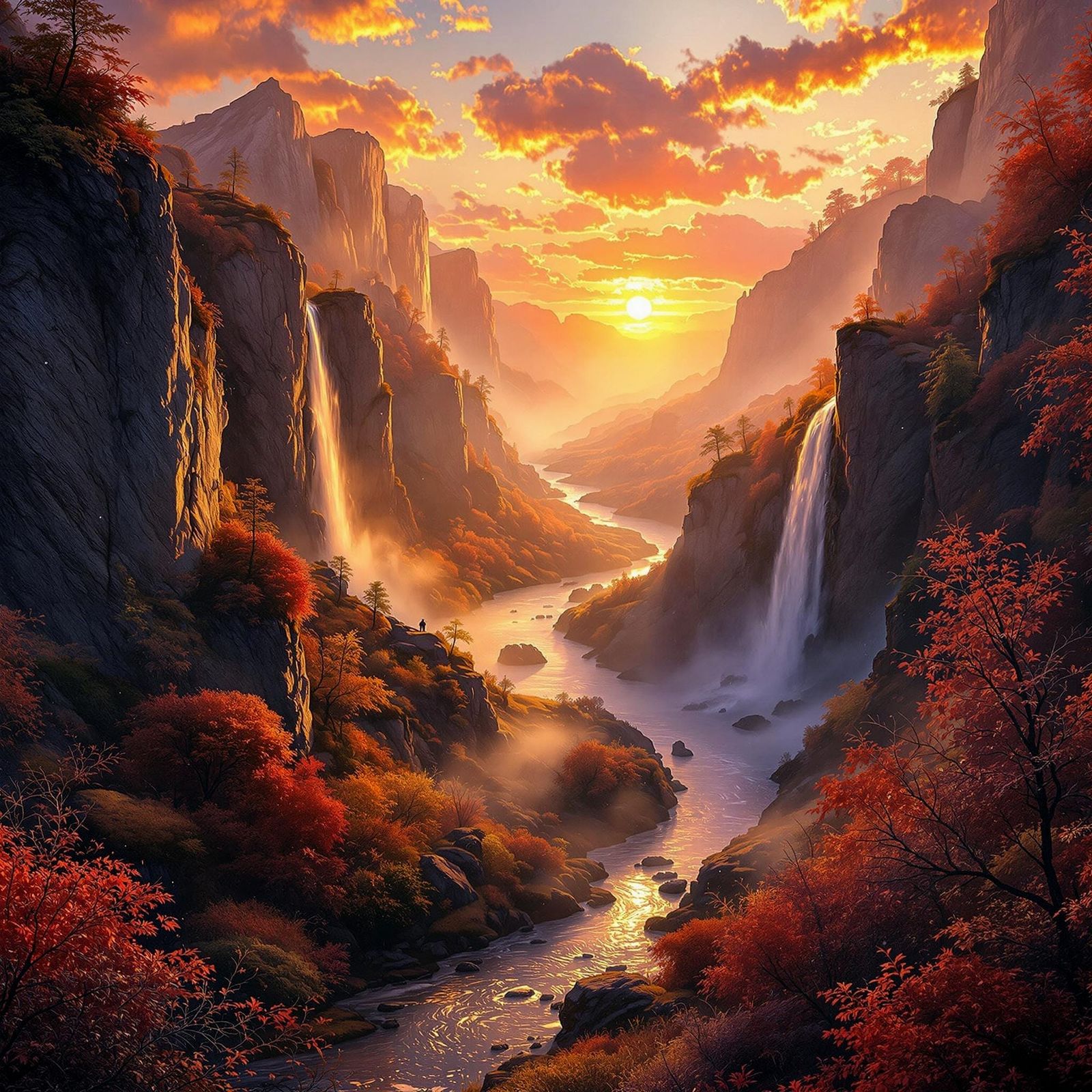 Surreal Autumn Wonderland in Photorealistic Winding River La...