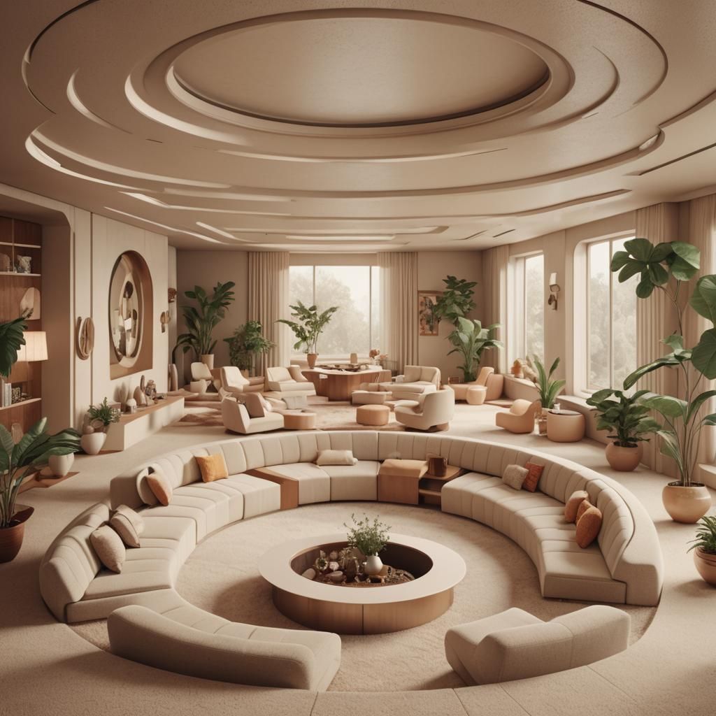 Retrofuturistic 70s Sunken Living Room in 3D