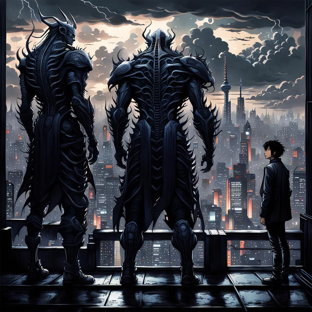 Eerie Tokyo Rooftop Scene in Fantasy Art Style