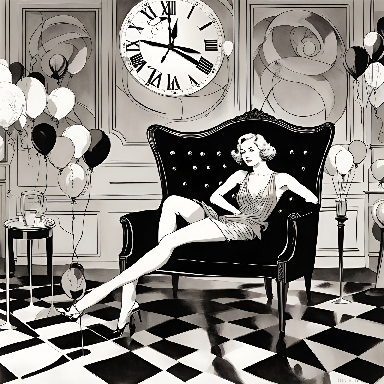 Art Deco Party: Woman on Chaise Lounge