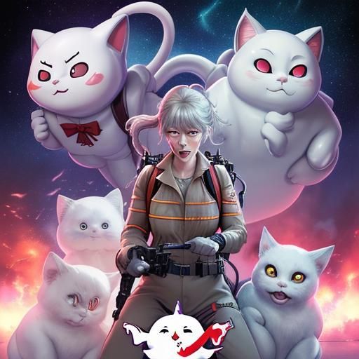 Ghostbusters vs Ghost Cat: Anime Style Movie Poster