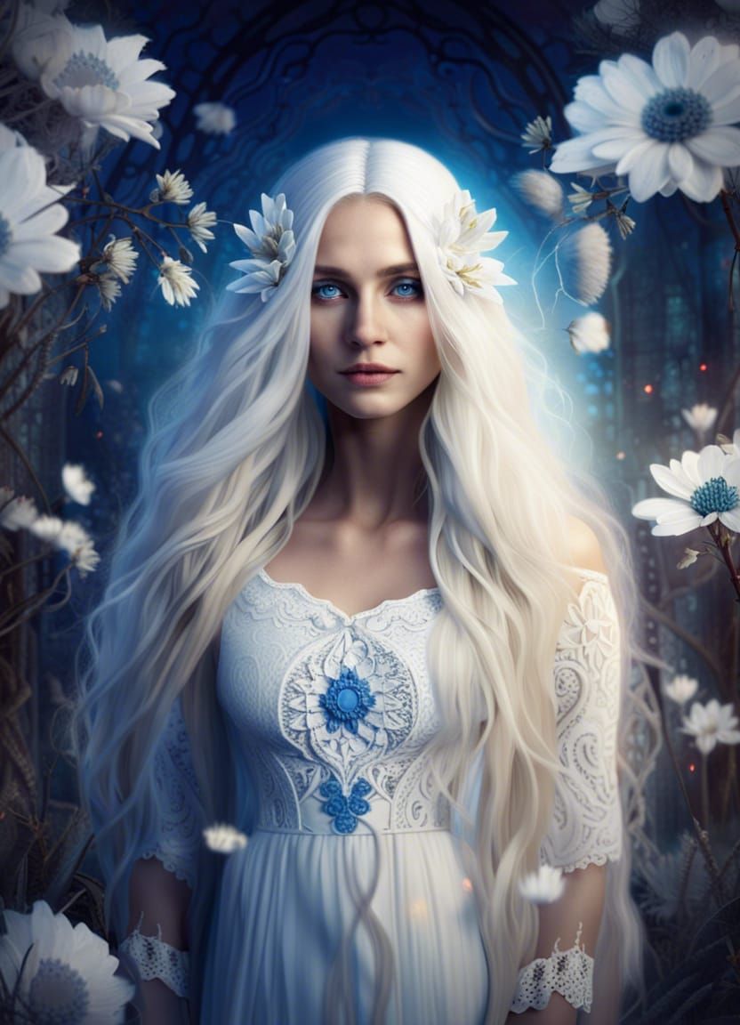 Fantasy Portrait: Young Woman with White Hair