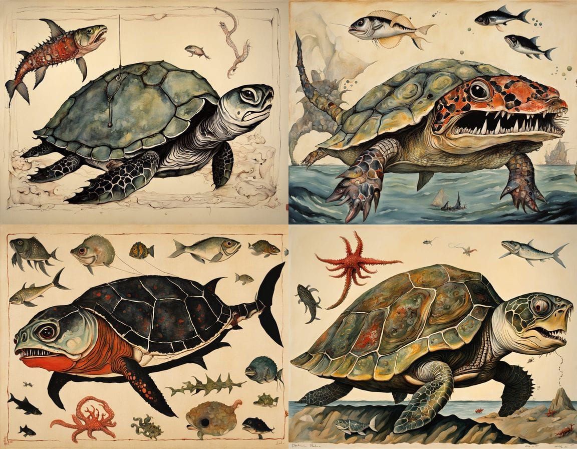 Surreal Turtle Mutant Hybrid in Japanese Art Style