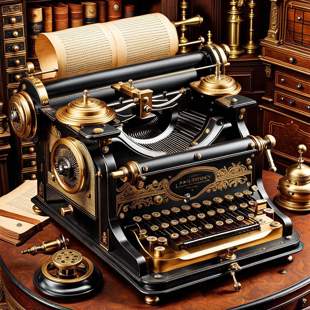 Ornate Steampunk Typewriter on Vintage Parchment