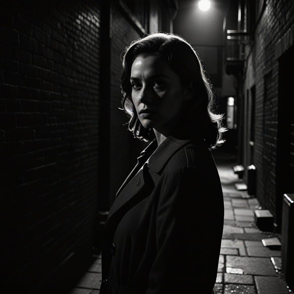 Film Noir Woman in Shadowy Alley