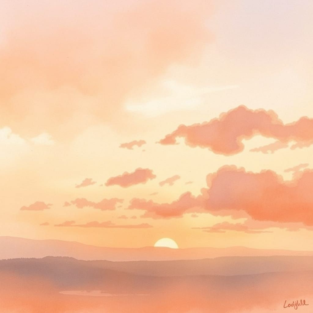 Peaceful Watercolor Sunset with Gentle Clouds