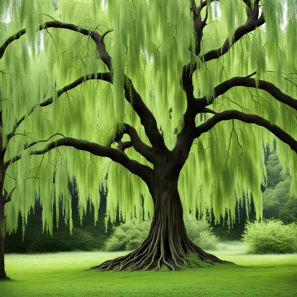 Weeping Willow Tree in Whimsical Forest