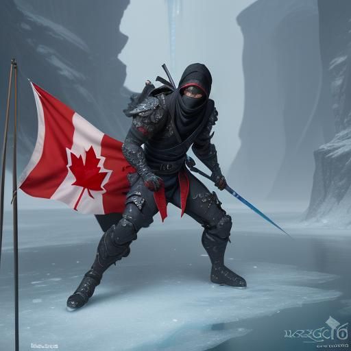 Ninja in Ice with Canadian Flag, Detailed Matte Painting