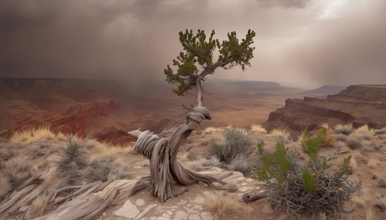 Juniper Tree Survives Cliffside Dust Storm
