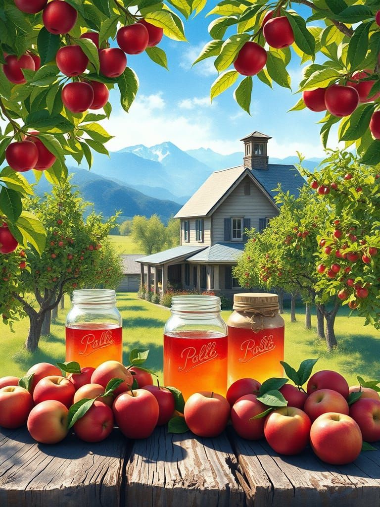 Whimsical 19th-Century Farmhouse Amidst Vibrant Apple Groves