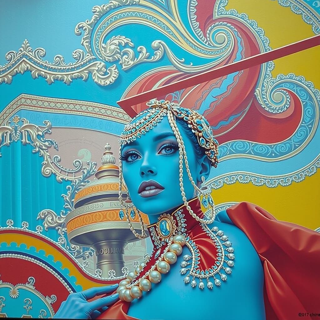 Elegant Woman in Luxurious Surreal Psychedelic Environment
