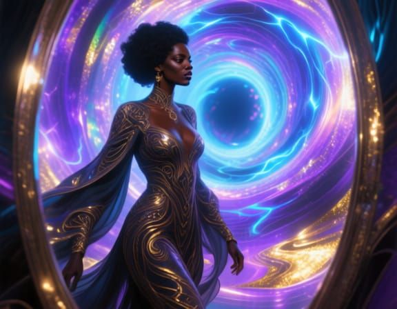 Black Woman Enters Swirling Sci-Fi Portal
