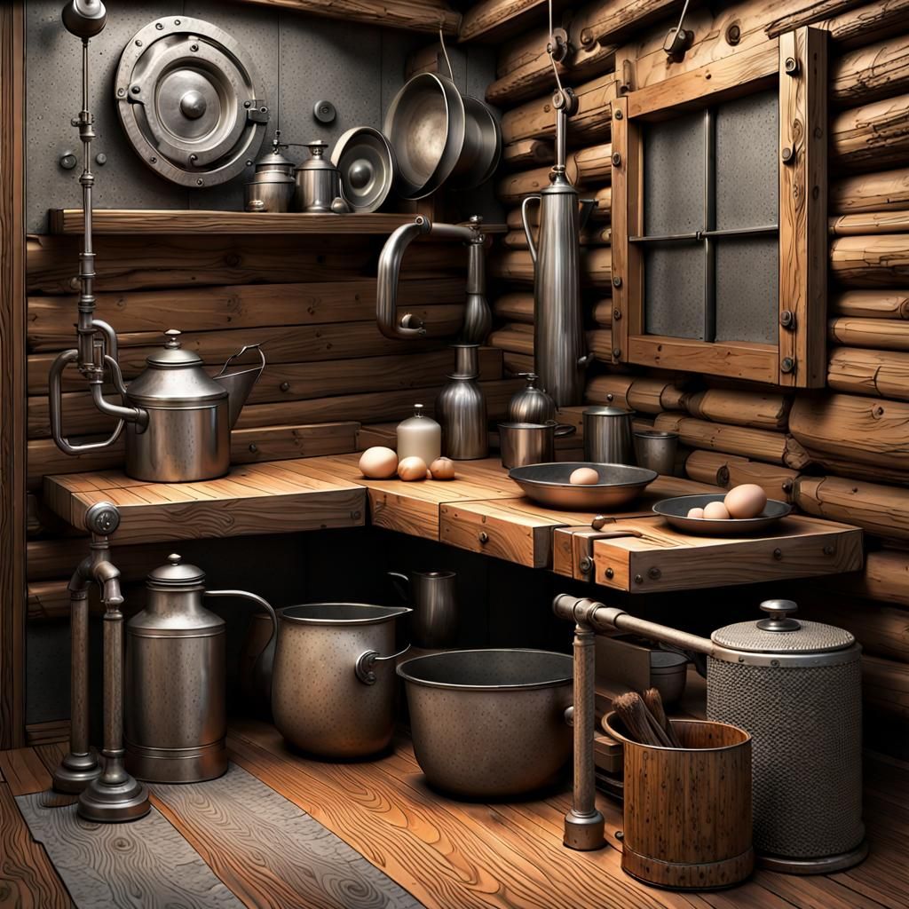 Rustic Scene: Metal, Wood, and Stone Textures