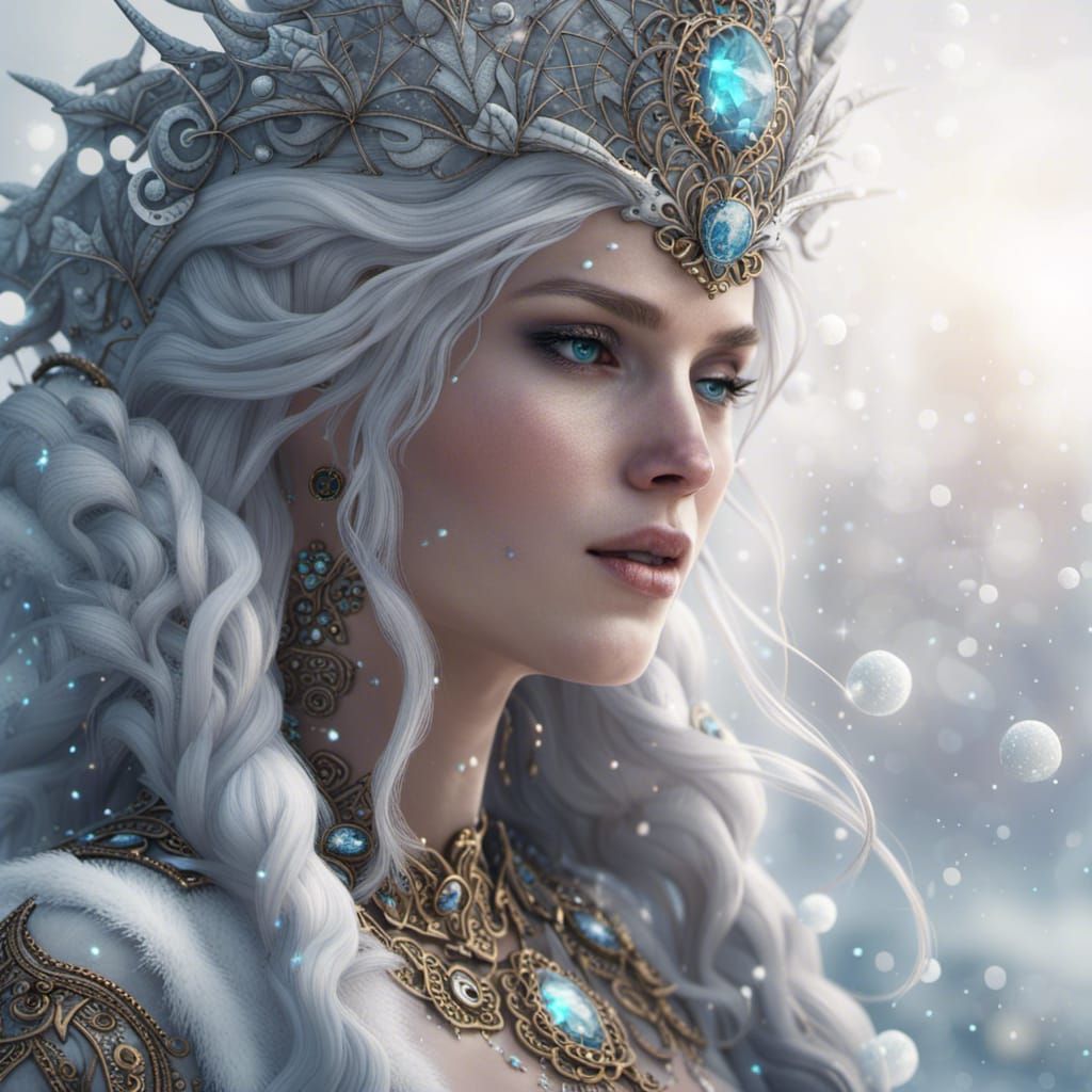 Snow Queen in Snowstorm, Detailed Matte Painting